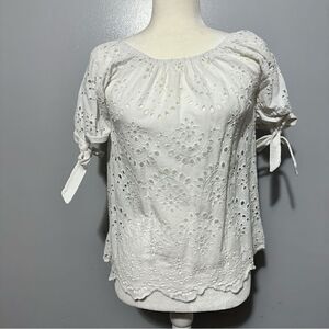 Cynthia Rowley lace top with bows in sleeves size XS
